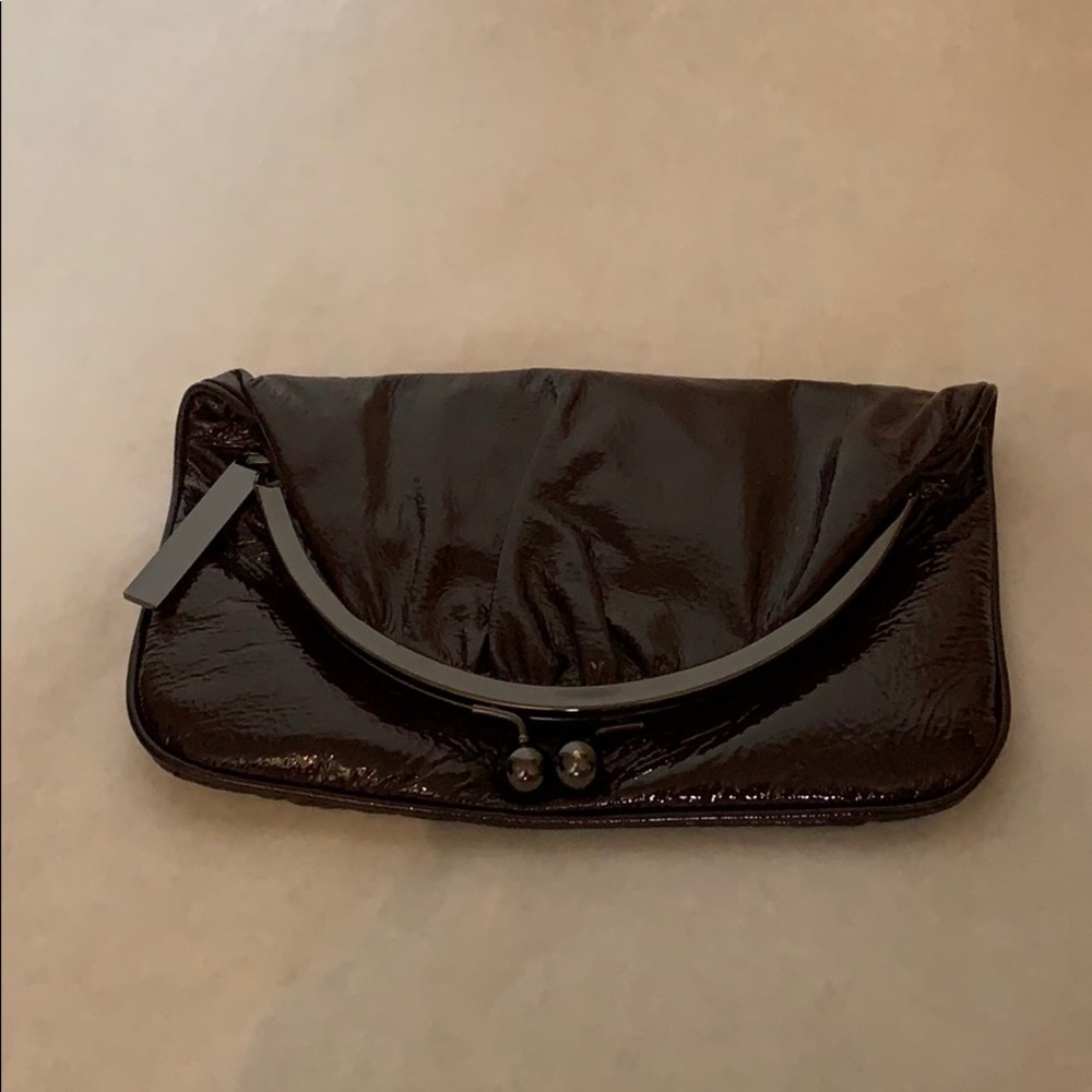Patent leather hobo clutch
